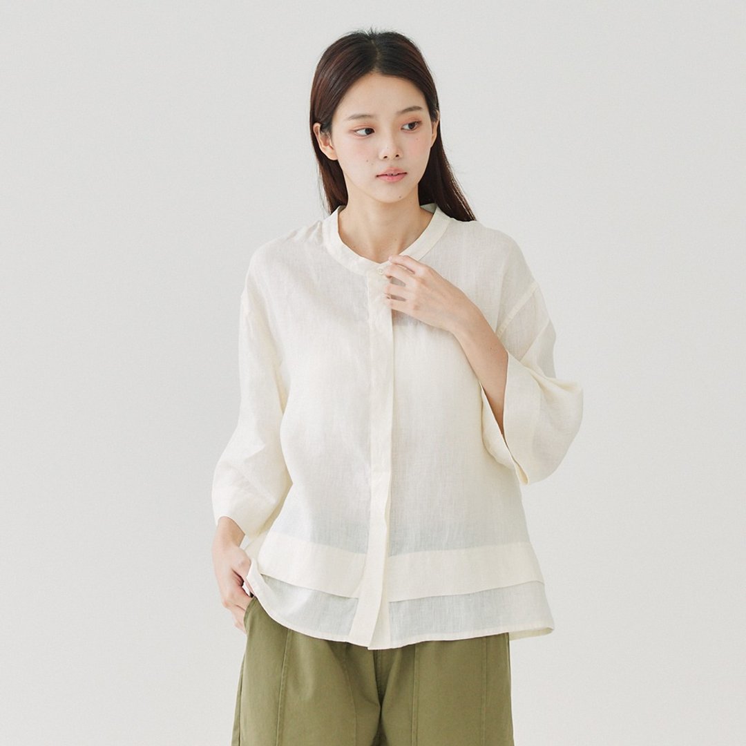 【Simply Yours】亚麻小裙摆上衣 米白F - 女装上衣 - 棉 白色