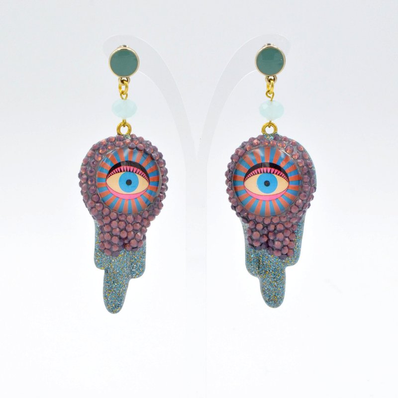 TIMBEE LO 施华洛水晶金 眼睛水滴耳环 耳夹 - 耳环/耳夹 - 宝石 紫色