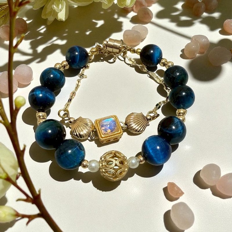 海愿星语手链 蓝虎眼 海洋守护 招财 尾牙穿搭 交换礼物 圣诞礼物 - 手链/手环 - 水晶 蓝色