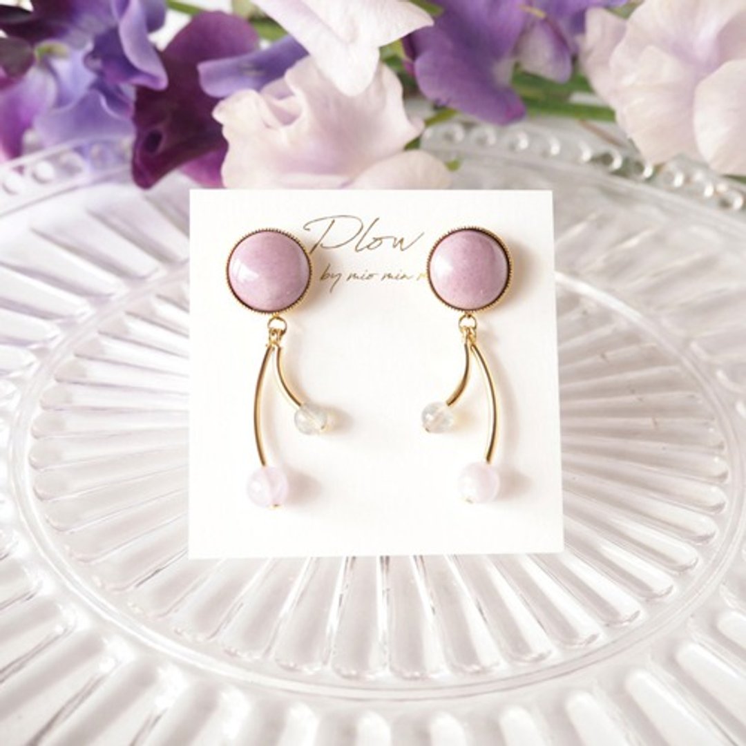 Cloisonne Twin cherry earrings ~ lavender ~ - 耳环/耳夹 - 玻璃 