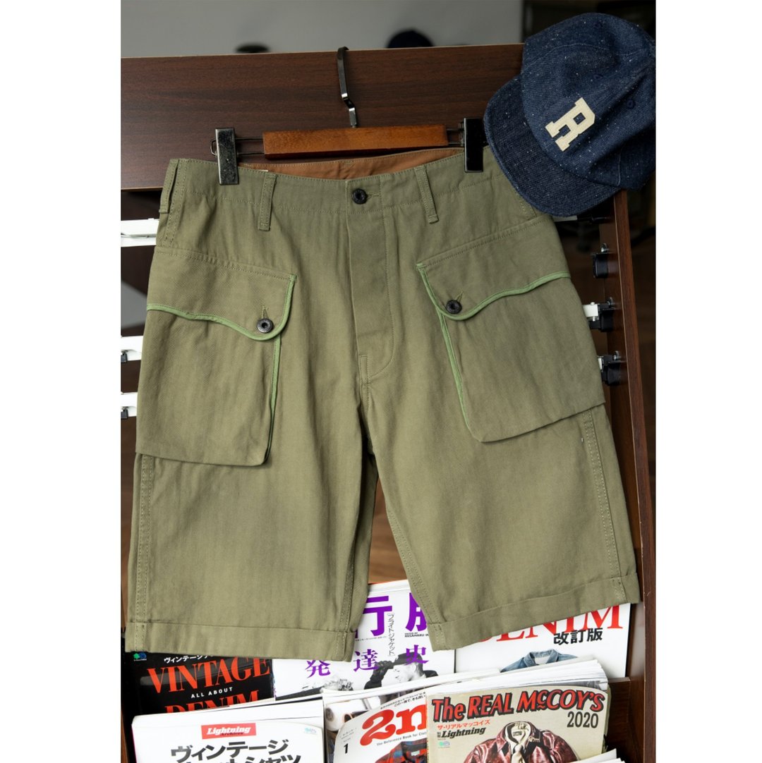 工装短裤 P44 HBT布料 7.5oz 军绿色 短裤 美军公发 - 男士长裤 - 棉 绿色