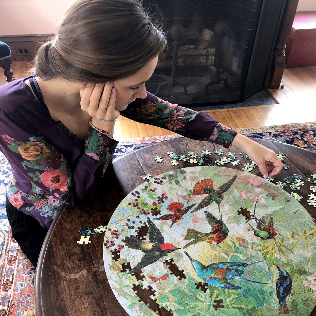 eeBoo 500片圆形拼图 - 蜂鸟 Hummingbirds 500 Piece Round - 拼图 - 纸 绿色