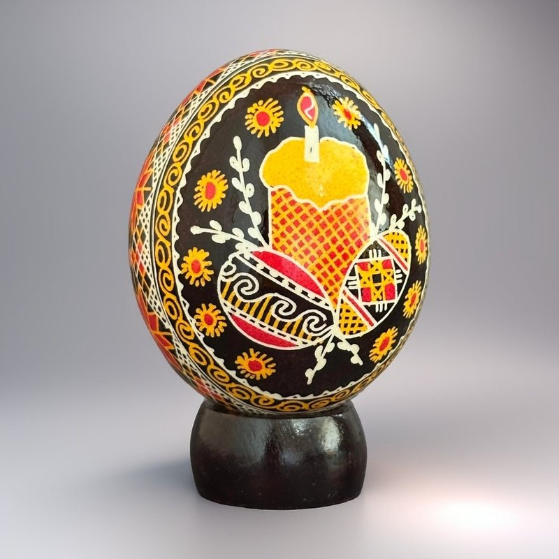 乌克兰复活节彩蛋 真鸡彩蛋 手绘蛋壳 胡特尔彩蛋 - 摆饰 - 其他材质 黑色