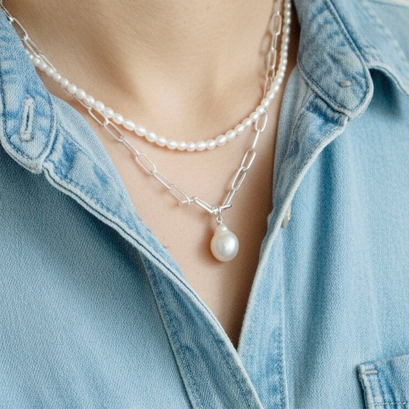 现代渐变珍珠项链 - 项链 - 珍珠 白色