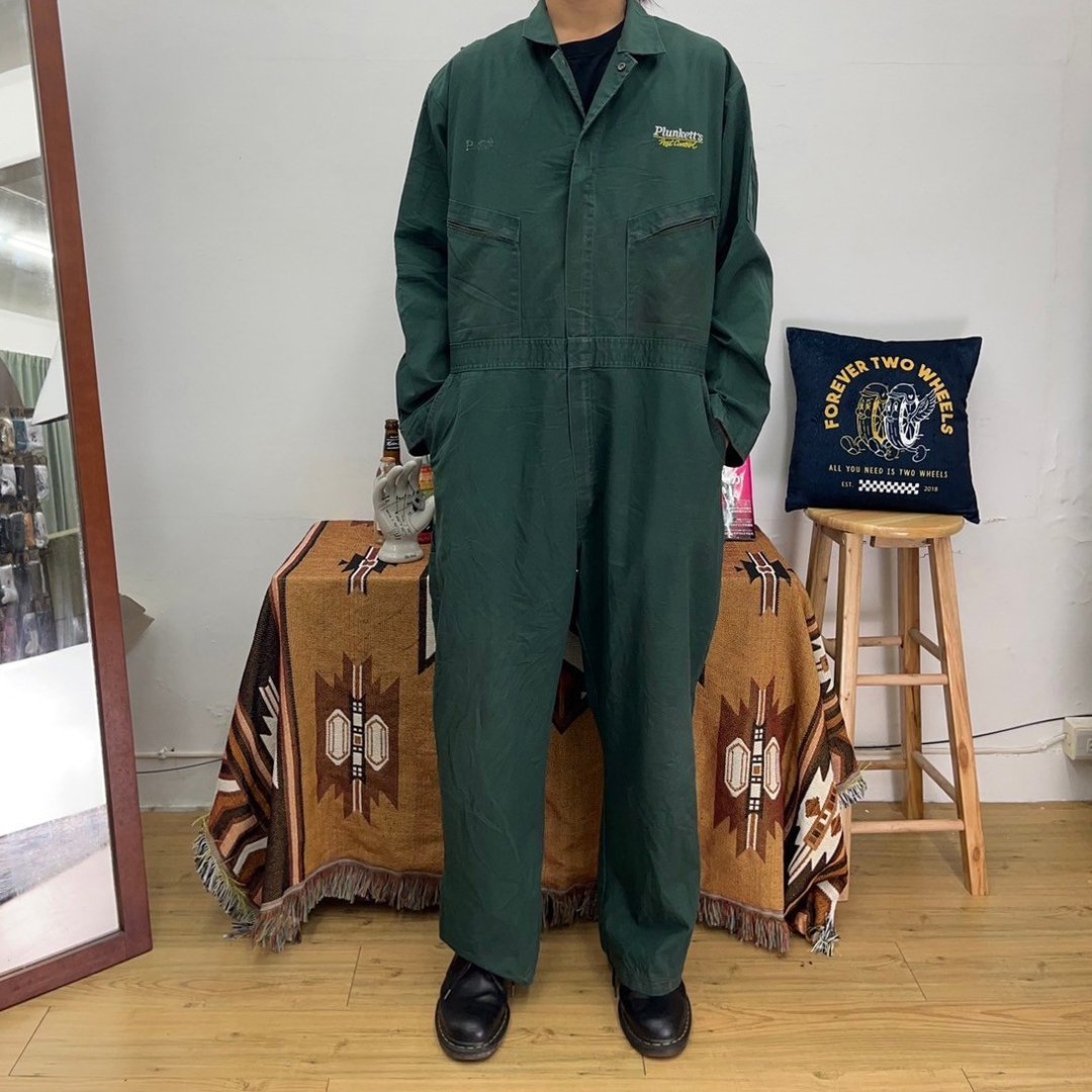 BERCO 墨绿 电绣 连身工作服 古着 二手 布料硬挺 美国制 - 男士长裤 - 棉 绿色