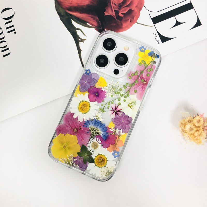 天然黄紫白蓝色系押花手机壳适用于iPhone 16e Samsung S25 Ultra - 手机壳/手机套 - 植物．花 