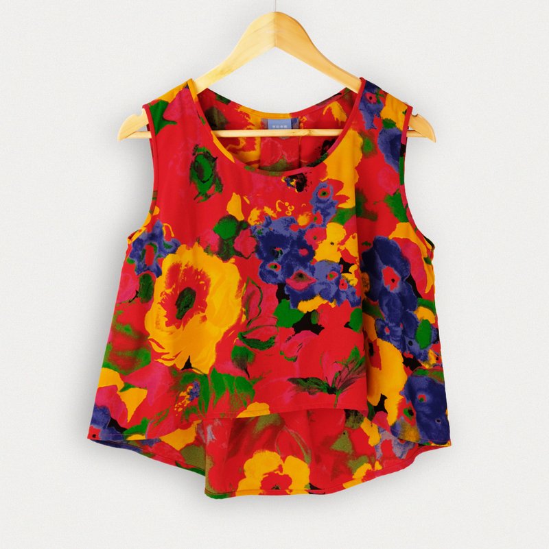 春夏 / 热情绽放的花园无袖上衣 - 女装上衣 - 聚酯纤维 红色