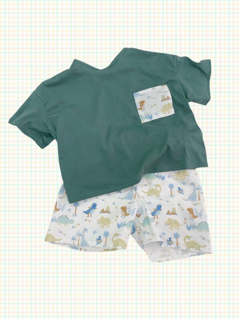 【台湾制手创】夏季棉T短裤套装_恐龙款 - 童装上衣 - 棉．麻 多色