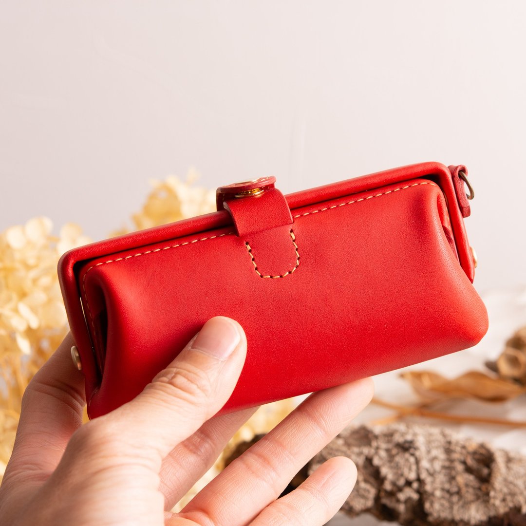 尺码订购 Paka-glass Slim #红色意大利皮革眼镜盒【可定制礼品】 - 眼镜盒/眼镜布 - 真皮 红色