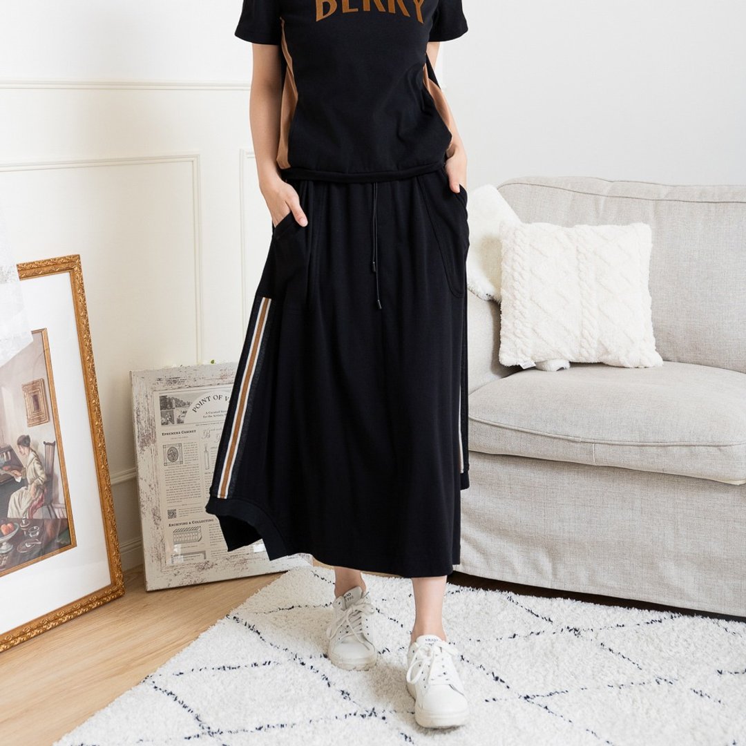 【MEDUSA】Berry 运动风黑色裙套装宽裙(M-XL) | 休闲长裙 运动裙 - 裙子 - 棉．麻 黑色