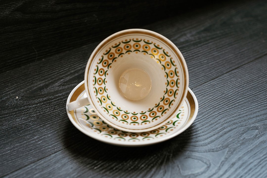 德国Colditzー古董鱼鳞几何茶杯盘ー常磐绿✕金 - 咖啡杯/马克杯 - 瓷 