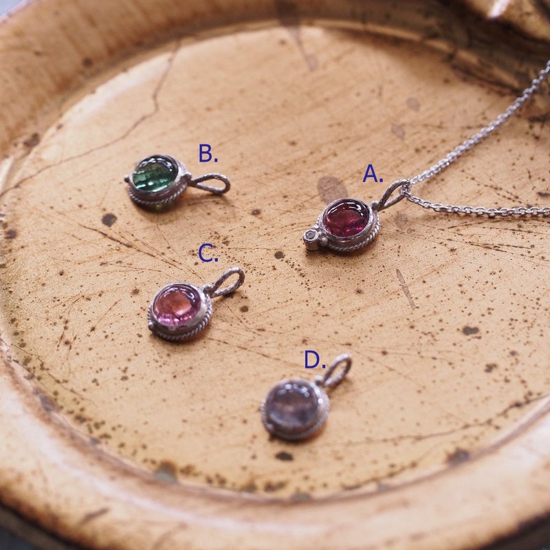 独家设计小彩宝 碧壐 电气石 手工纯银 项链 Rubelite Tourmaline - 锁骨链 - 半宝石 多色