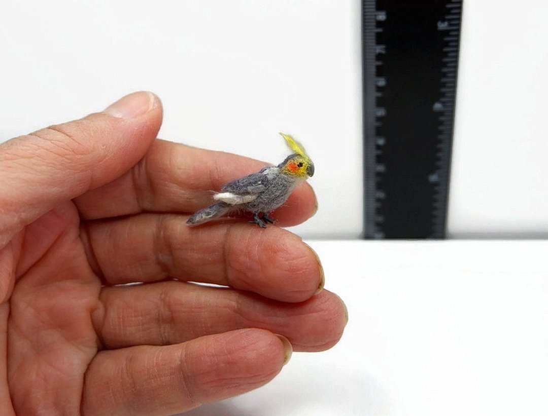 Corella parrot miniature, scale 1:12 - 玩偶/公仔 - 其他材质 灰色