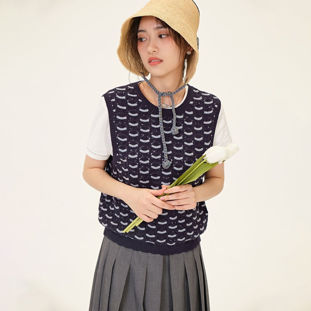 针织镂空透气背心马甲|针织衫|两色|春夏款|Sora-919 - 女装针织衫/毛衣 - 棉 多色