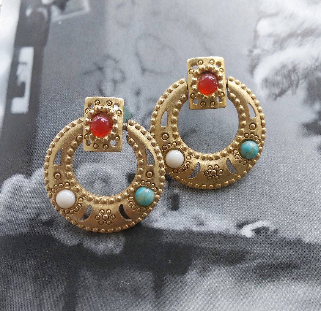 Vintage Jewelry 西洋古董饰品 异域 个性 哑光雾面 针式耳环 - 耳环/耳夹 - 其他金属 金色
