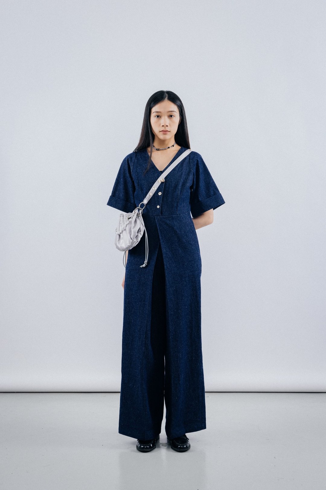 开叉阔脚裤 Frugal wide Leg Jumpsuit - 女装长裤 - 棉 蓝色