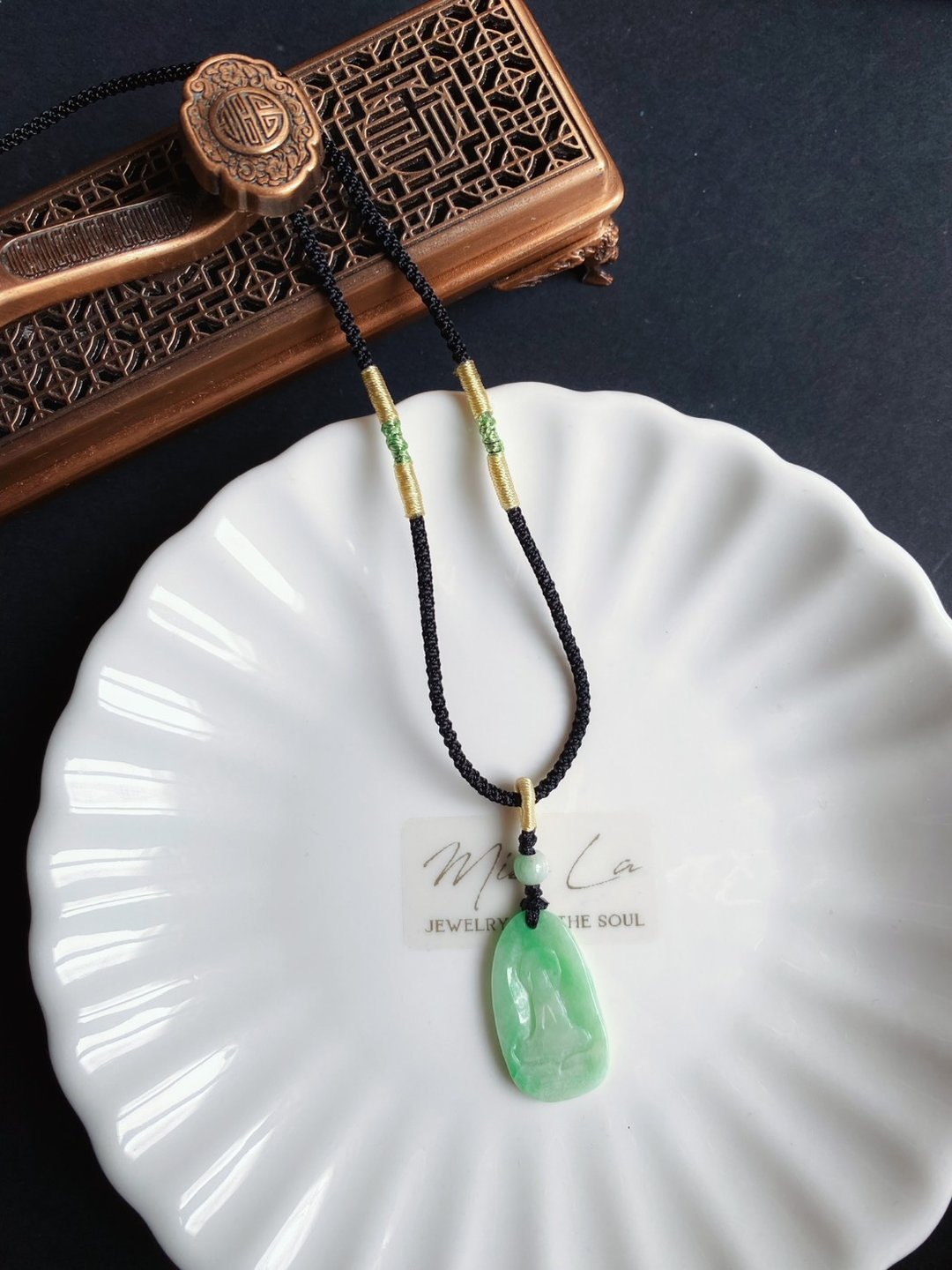 翡翠佛心 静守内在的平静 禅 悟道 感悟人生 项链 礼物 长辈礼 - 长链 - 玉石 黄色