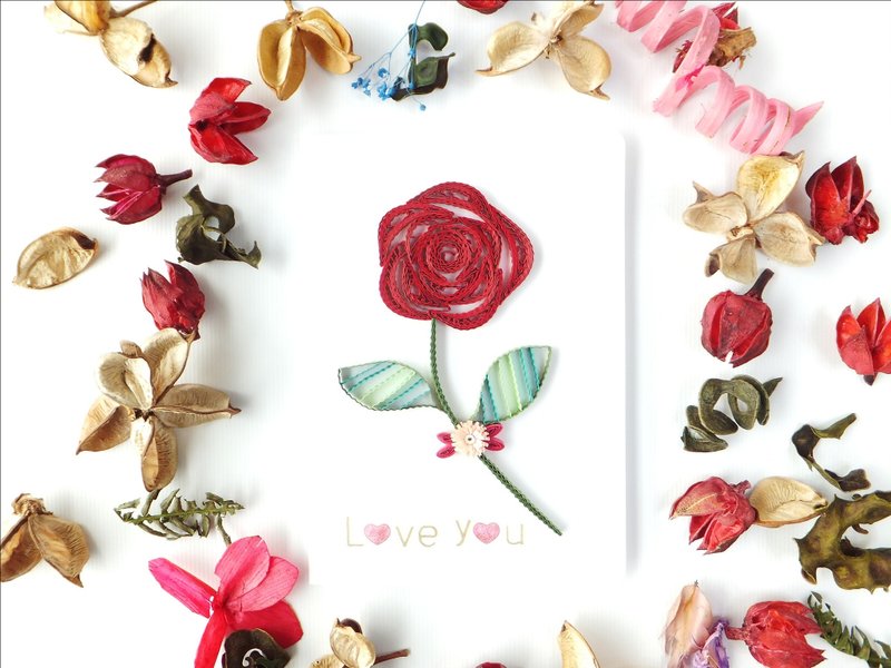 手作卷纸卡片-Love you 玫瑰传情万用卡 - 卡片/明信片 - 纸 红色