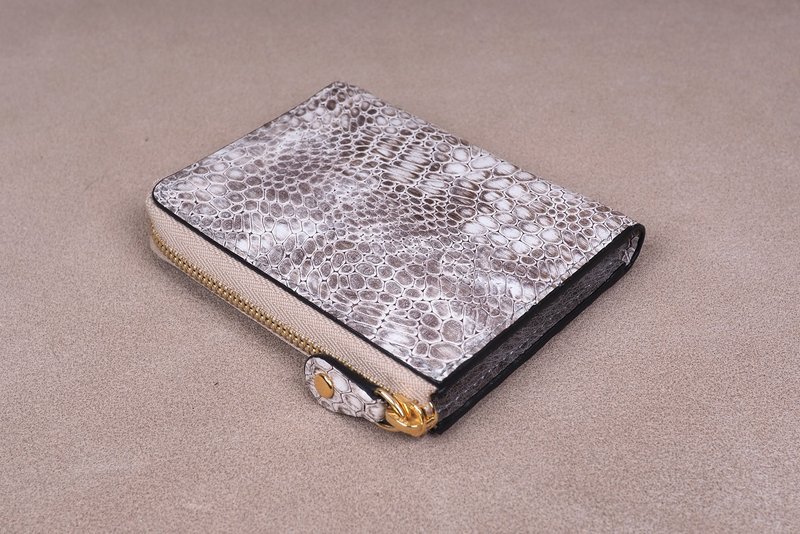拉链皮夹 / 零钱包 / 意大利牛皮 (蛇纹) - 零钱包 - 真皮 灰色