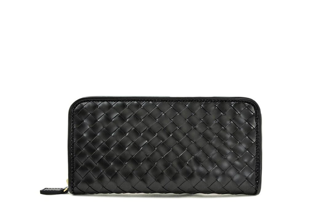 Cordovan Intrecciato Zip Around Wallet - 皮夹/钱包 - 真皮 黑色