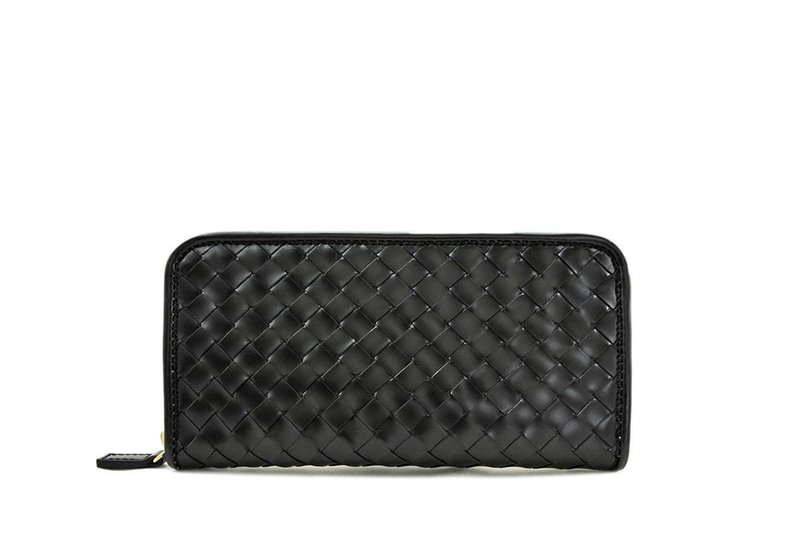 Cordovan Intrecciato Zip Around Wallet - 皮夹/钱包 - 真皮 黑色