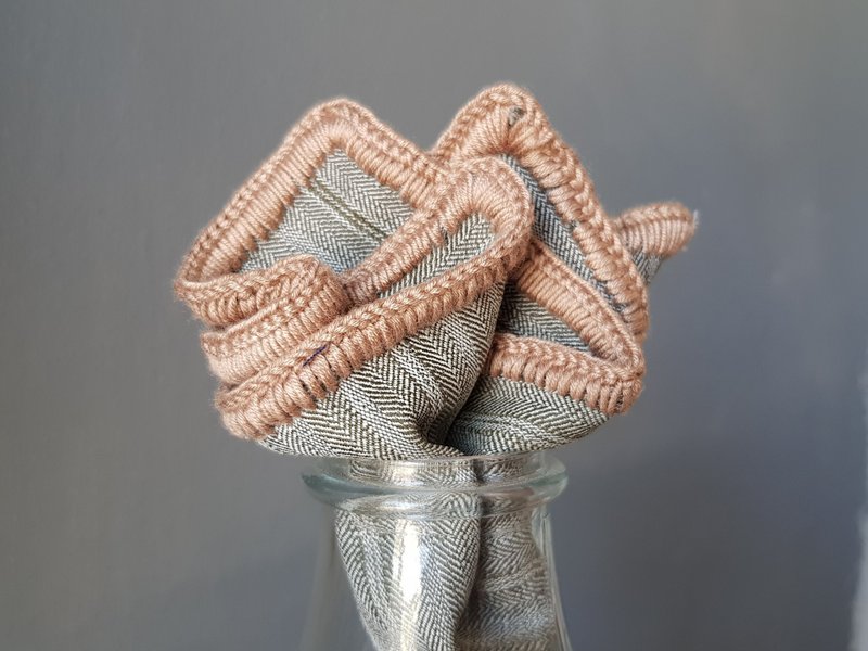Pocket Square - Green Knitted Edge - 手帕/方巾 - 棉．麻 绿色