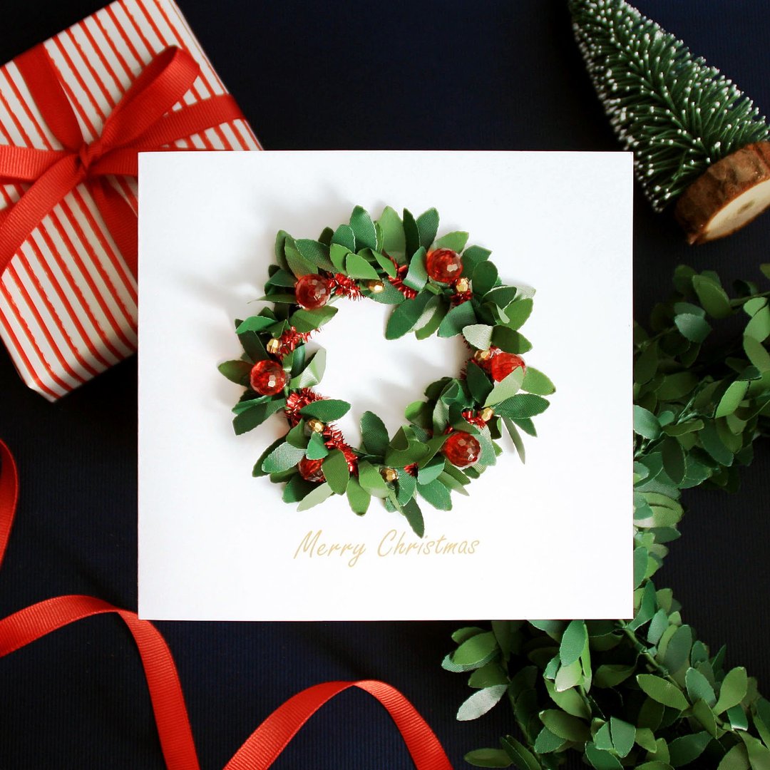 Merry Christmas宝石圣诞花圈卡片 圣诞卡片 - 卡片/明信片 - 其他材质 红色