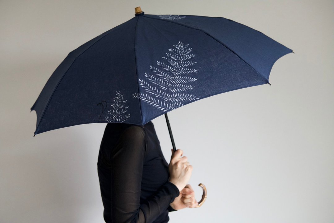 Parasol, fern, hand-painted painting - 雨伞/雨衣 - 棉 蓝色