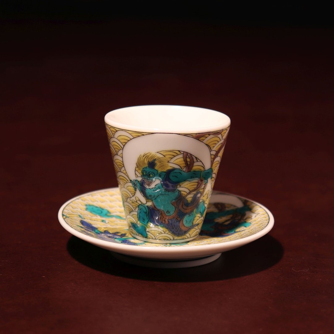 九谷烧 吉祥猪口杯 豆皿 套组 风神雷神 - 酒杯/酒器 - 瓷 