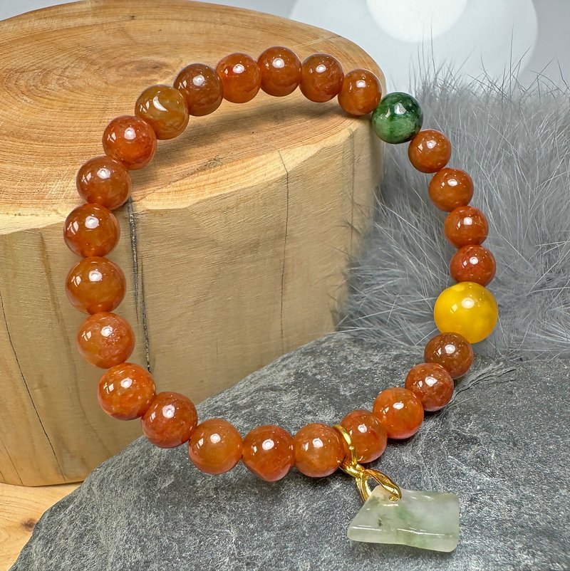 F03 红翡 花青珠 波罗的海蜜蜡 飘花 小牌 天然 缅甸玉 手串 手链 - 手链/手环 - 玉石 多色