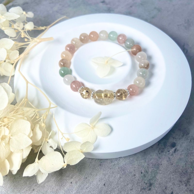 金发晶貔貅 l 彩兔毛手串 - 手链/手环 - 水晶 