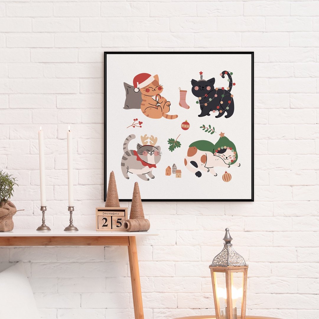 圣诞喵喵II - 圣诞节插画挂画/猫咪挂画/卧室挂画/装饰挂画 - 海报/装饰画/版画 - 棉 多色