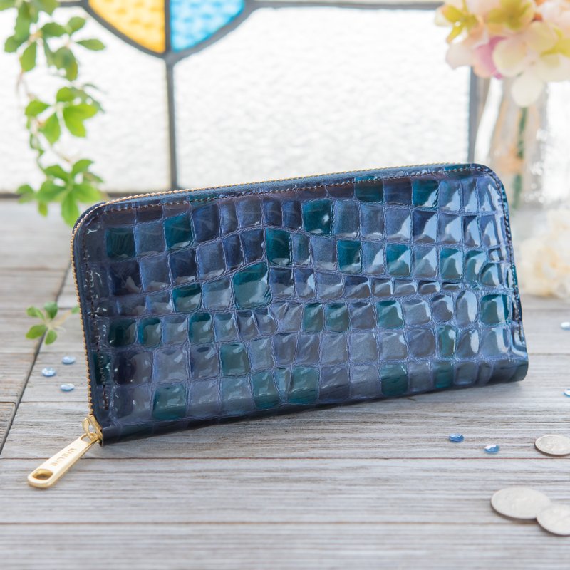Made in Japan Cowhide 錢 wrap Colored glass 藏 Blue made in JAPAN handmade leather wallet - 皮夹/钱包 - 真皮 蓝色