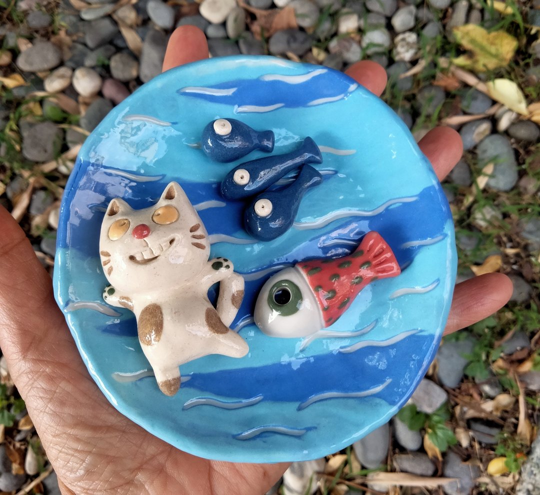 海中乐悠悠的喵香插座 - 玩偶/公仔 - 陶 蓝色