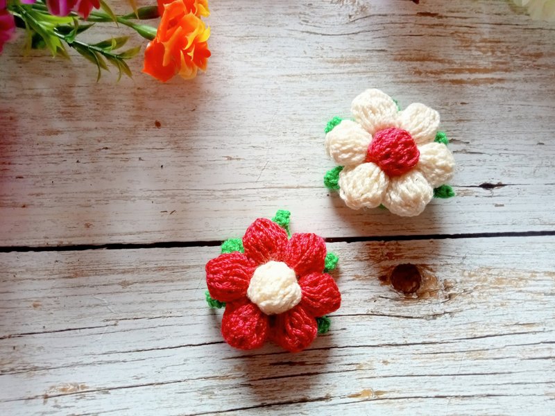 套装 1 对，胸针，花痴，钩针 - 胸针 - 棉．麻 多色