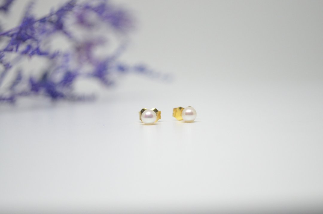 珍珠天然帶粉圓圓滿滿耳釘3mm - 耳环/耳夹 - 珍珠 白色