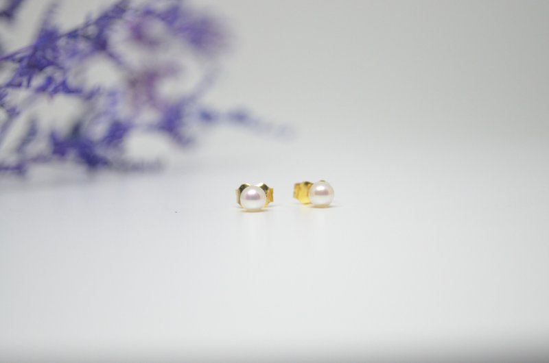 珍珠天然帶粉圓圓滿滿耳釘3mm - 耳环/耳夹 - 珍珠 白色