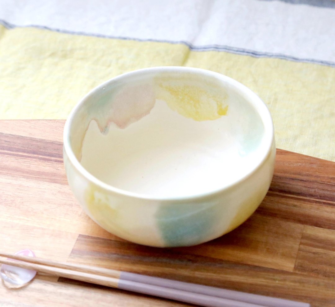 乳白哑釉春三彩圆碗 1 - 碗 - 陶 黄色