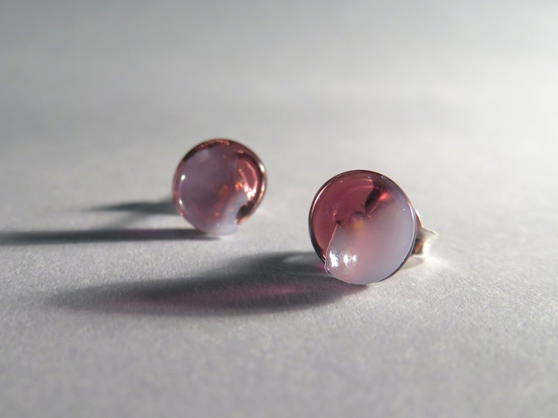 融合玻璃 / 紫 (耳针) - 耳环/耳夹 - 玻璃 紫色