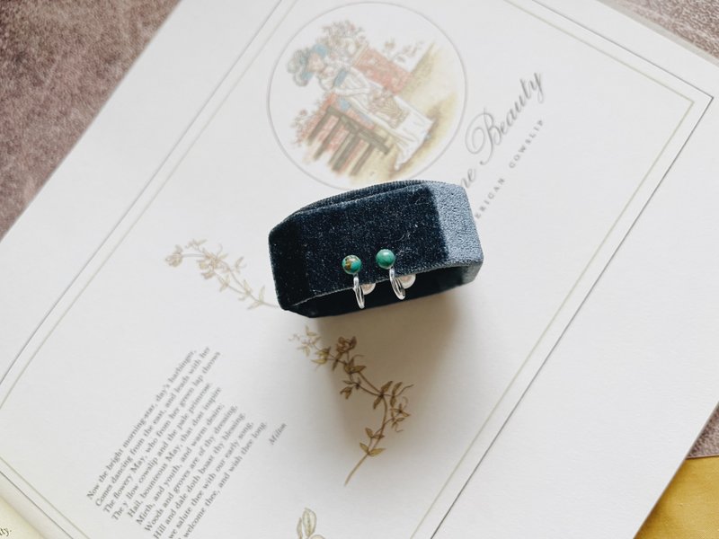 Enko | 葛莉塔的憧憬 绿松石珍珠  14K耳夹耳环 - 耳环/耳夹 - 半宝石 绿色