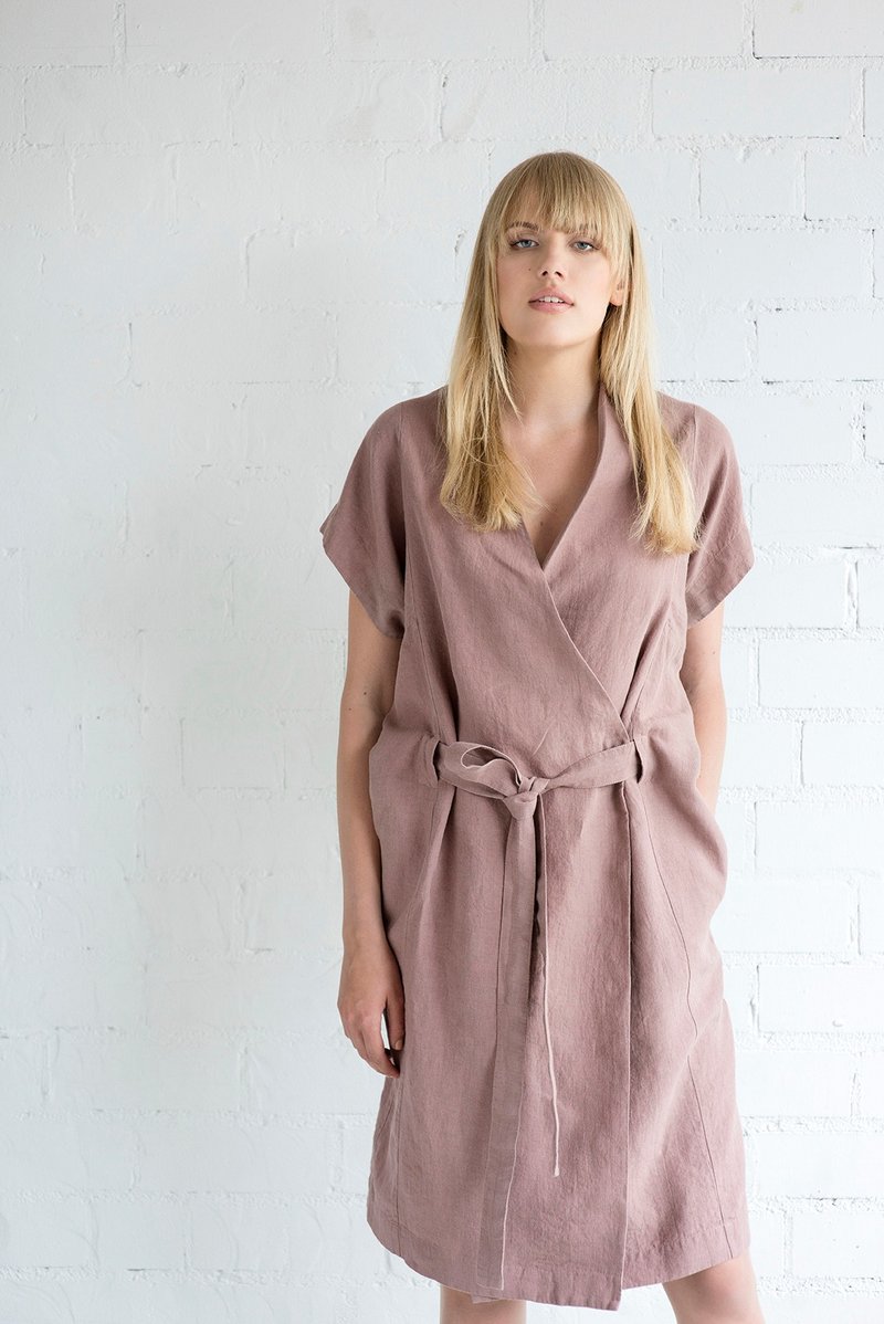 Linen Dress Motumo – 17S6 / Handmade loose linen summer dress - 洋装/连衣裙 - 乳胶 