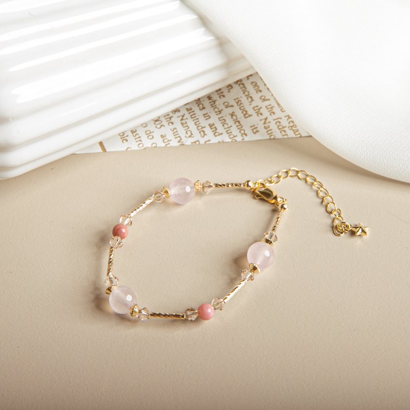 暖流NEW 粉晶-玫瑰石-施华洛世奇水晶-14k包金材料 母亲节 礼物 - 手链/手环 - 其他金属 粉红色