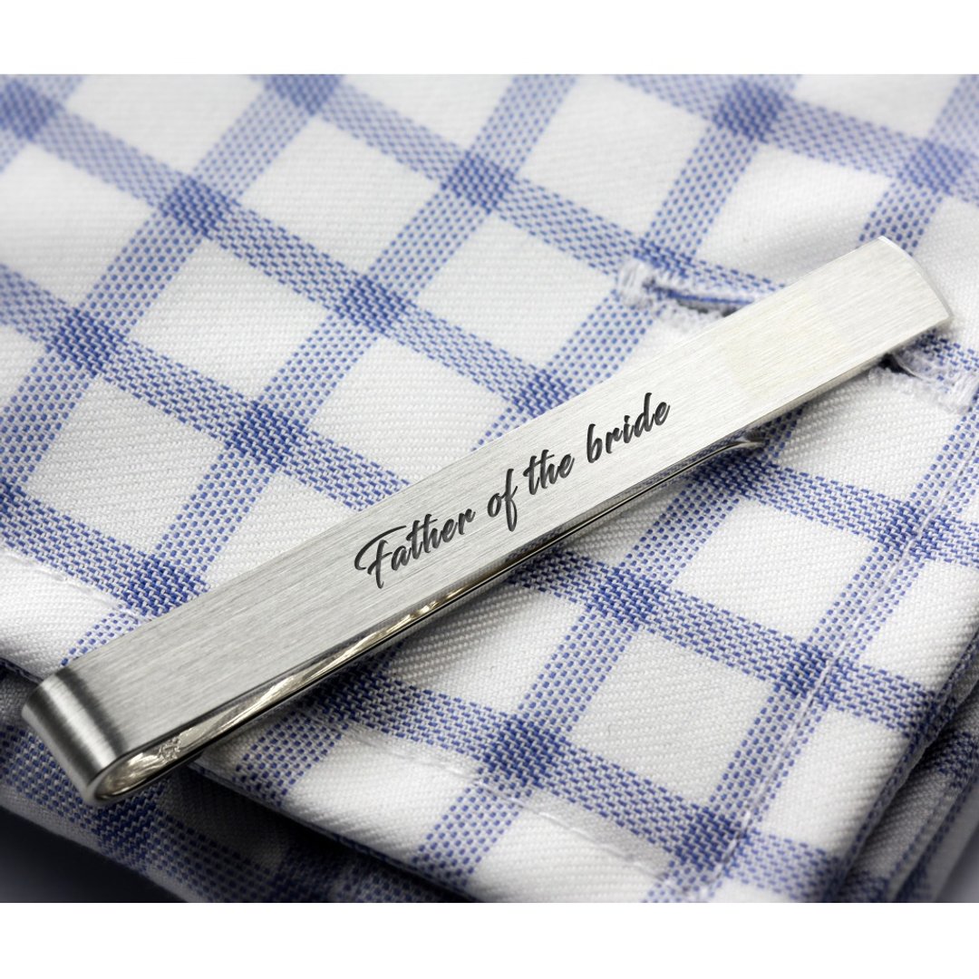 Father of the bride Tie Clip - Personalized Tie Clip 925 silver - Wedding gift - 领带/领带夹 - 纯银 银色