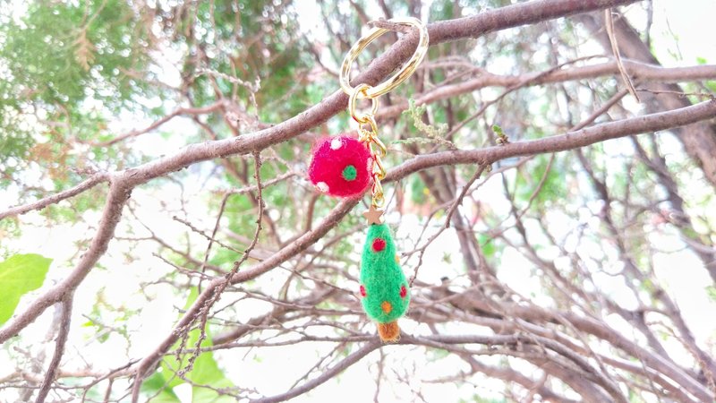 圣诞小树钥匙圈  手作羊毛毡 圣诞礼物 交换礼物 - 钥匙链/钥匙包 - 羊毛 绿色