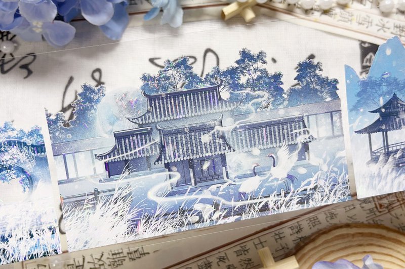 3224 芦台瑶雪 PET 紙膠帶 贝壳光 10米卷 - 纸胶带 - 其他材质 