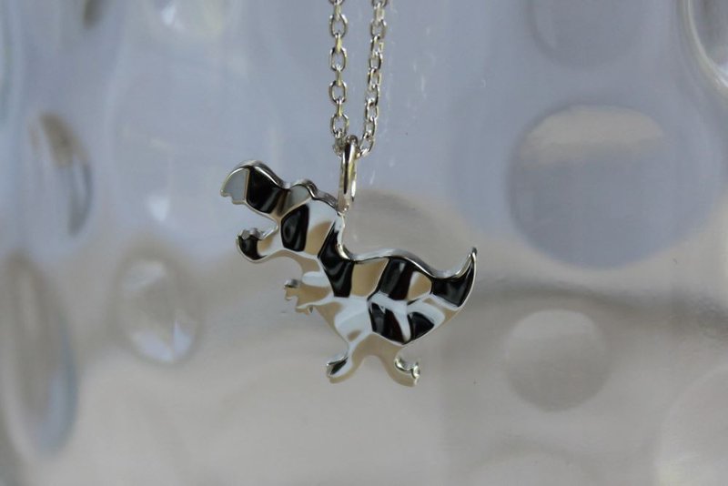 925银 霸王龙吊坠颈链 - 项链 - 纯银 银色