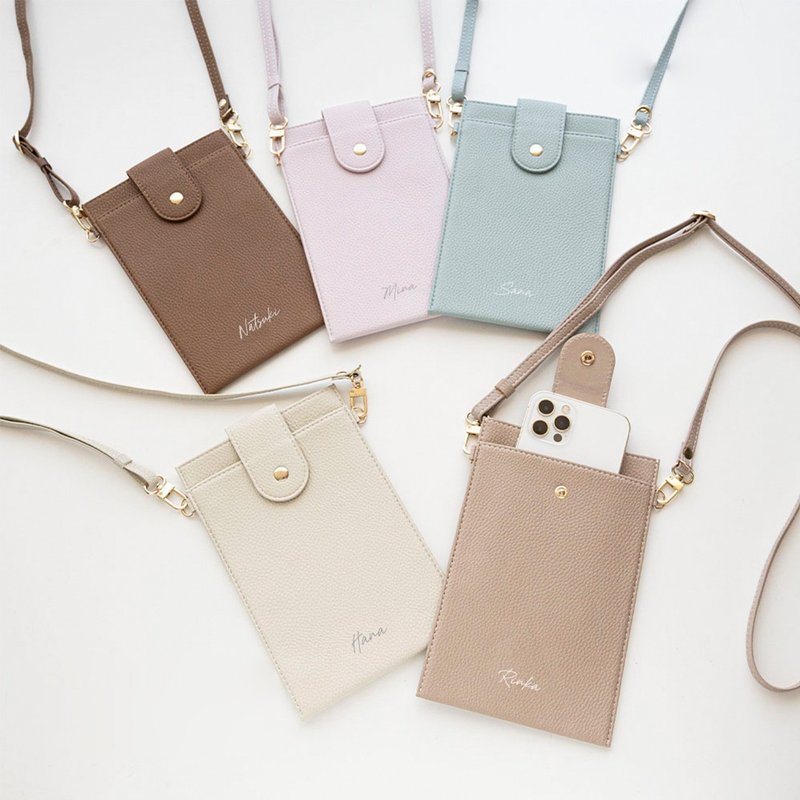 附按扣绑带 手机斜背包 【 simple 定制化绣字 】 手机背带 手机袋 斜背包 侧背包 礼物 HE62U - 侧背包/斜挎包 - 真皮 咖啡色