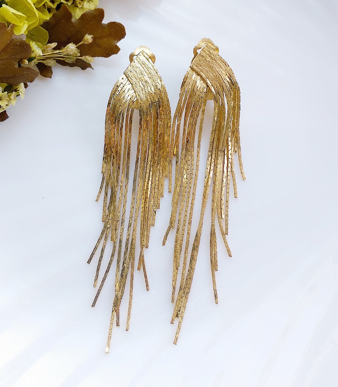 【西洋古董饰品 】摩登 金属镀金 金流苏 夹式耳环 - 耳环/耳夹 - 其他金属 金色