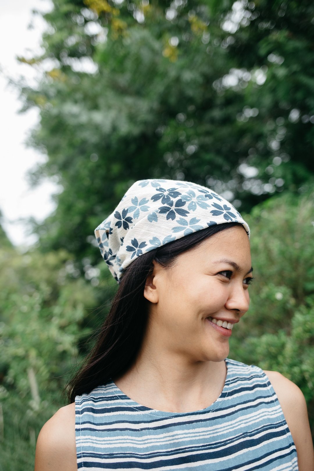 Mulmul sakura bandana / scarf - 丝巾 - 棉 蓝色