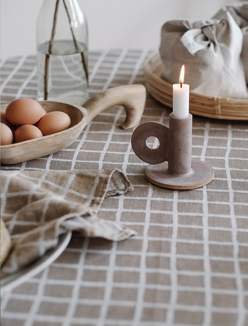 北欧设计师款 - 格子桌巾, 咖 (147X147cm)  TABLECLOTH,BROWN - 餐垫/桌巾 - 棉．麻 